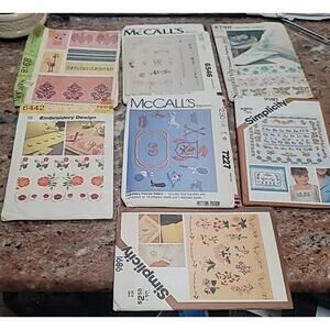 Vtg LOT OF 7 embroidery Flowers letters Sewing Pattern Vogue Simplicity McCall's
